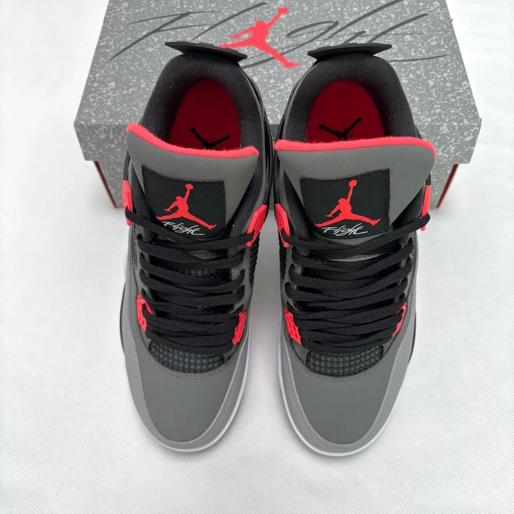 Jordan 4 Retro Infrared-Men’s Athletic Shoes in Gray, Black and Red - Picture 7 of 8